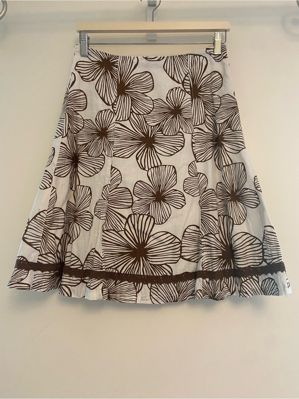 Esprit White A-Line Skirt with Brown Floral Print